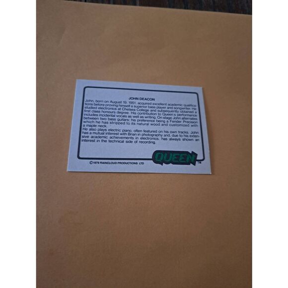 Vintage 1979 Raincloud Productions Queen Trading Card #52 Rock Band Memorabilia - Picture 2 of 2